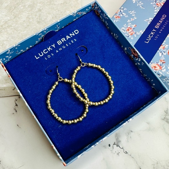 Lucky Brand Jewelry New Lucky Brand Light Gold Tone Bead Hoop Drop